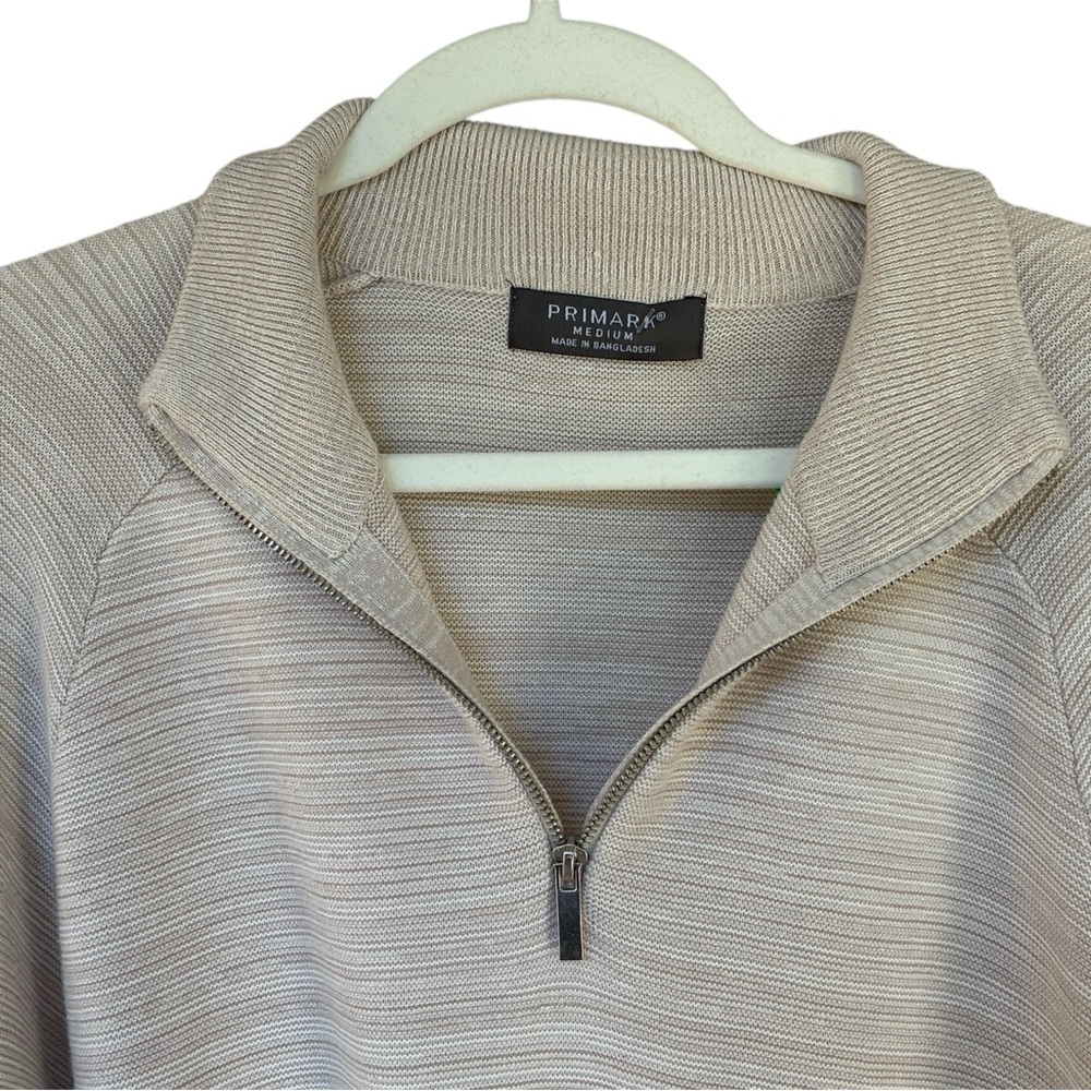 Primark 100% Cotton Unisex Light Taupe/Beige Zip-Up Pullover Sweater Size Medium - Picture 3 of 7